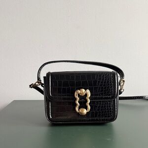 Zara Black Croc-Embossed Mini Bag with Gold Buckle